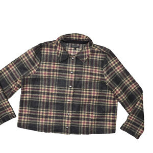 Banana Republic Women's Size 2XL Snap Coat Jacket Gray Polyester Plaid Long Slee